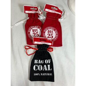 Holiday Time Gift Card Bags With Drawstring 3 Holders Red Coal 5.5 Inches New